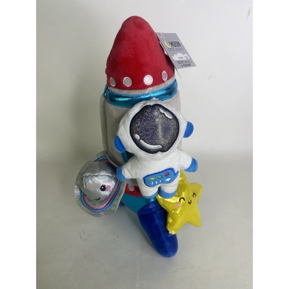 Moon and Stars Rocket Astronaut Star Planet Plush Stuffed Space 4 Piece Toy